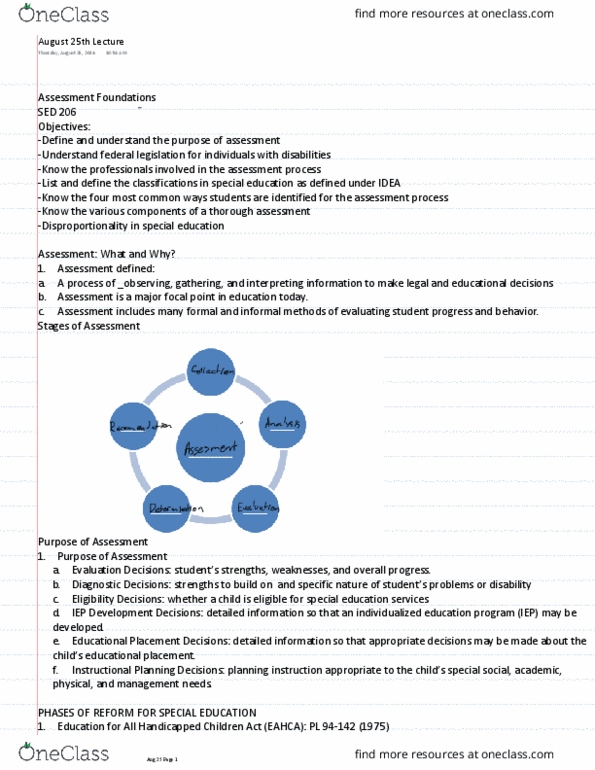 SED 206 Lecture Notes - Lecture 2: Individualized Education Program, Traumatic Brain Injury, 94Th United States Congress thumbnail