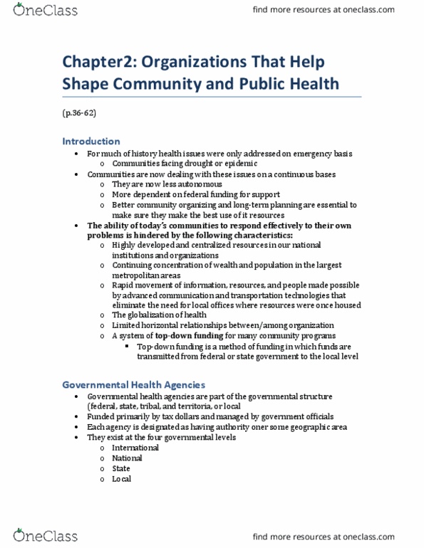 HSC 4201 Chapter 2: Organizations that help shape community and public health thumbnail