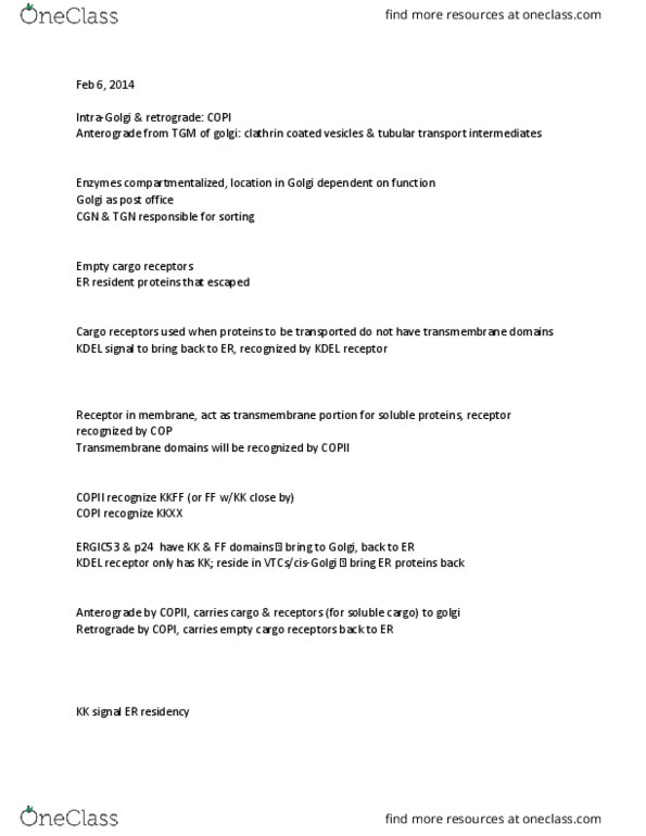 ANAT 262 Lecture Notes - Lecture 8: Tgm, Copii, Clathrin thumbnail