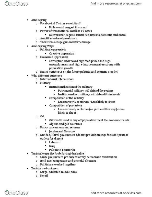 POL SCI 157 Lecture Notes - Lecture 9: Arab Spring, Idris Of Libya, History Of Libya Under Muammar Gaddafi thumbnail