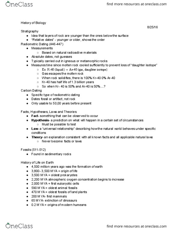 BIOL 211 Lecture Notes - Lecture 1: Issf 10 Meter Air Rifle, Radiometric Dating thumbnail