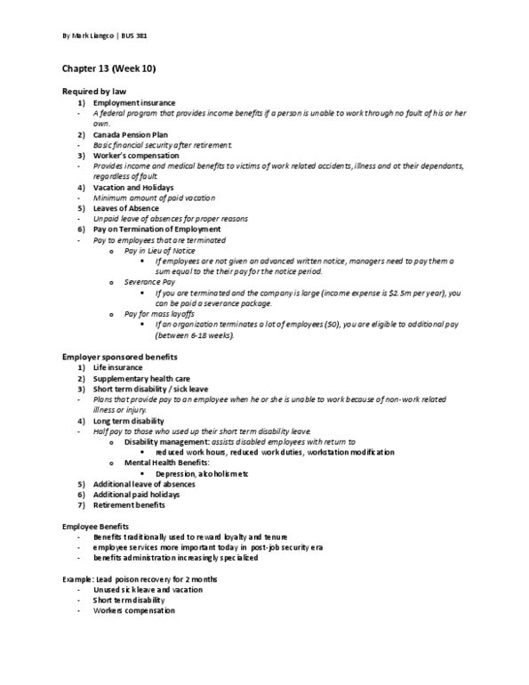 BUS 381 Lecture Notes - Canada Pension Plan, Severance Package, Life Insurance thumbnail