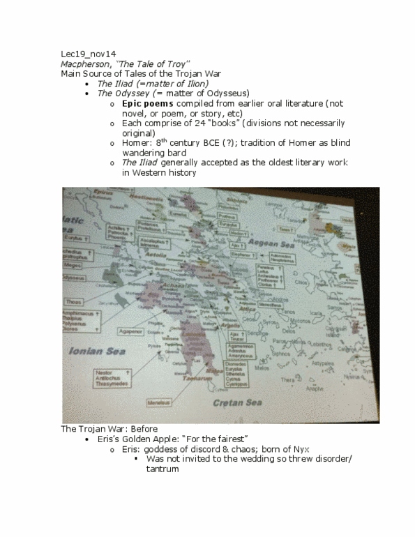 ENGB30 Lecture Notes - Atreus, Iliad, Odysseus thumbnail