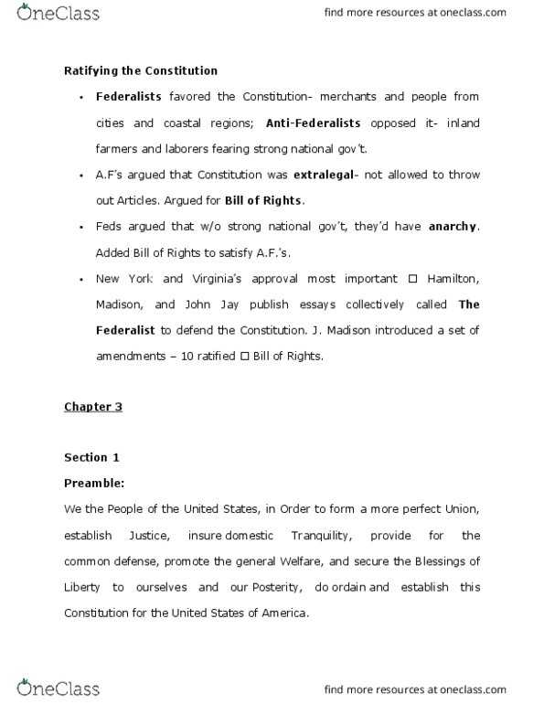 HIST-UA 180 Lecture Notes - Lecture 11: Supremacy Clause, Limited Government thumbnail