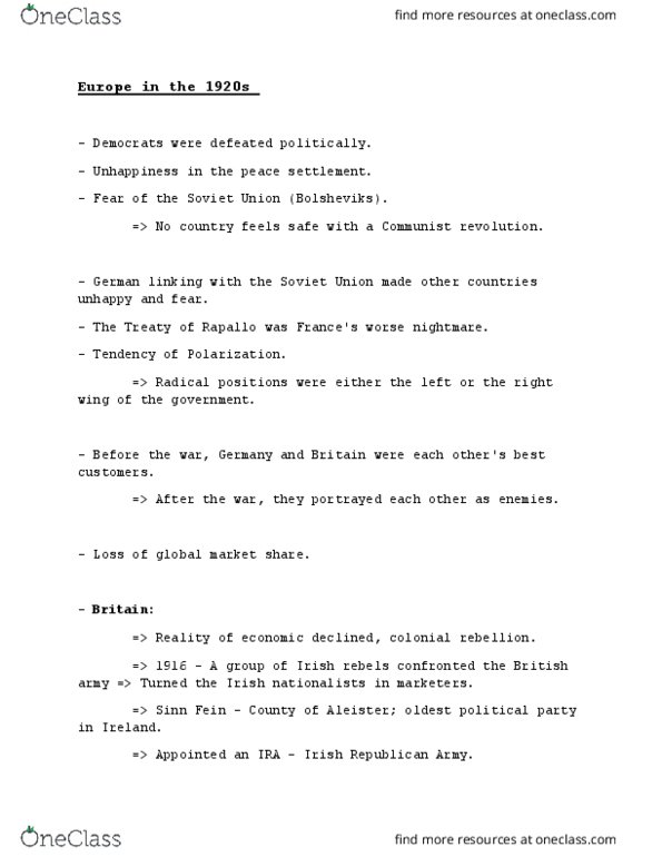 HIST 1115 Lecture Notes - Lecture 20: 1926 United Kingdom General Strike, Sinn Féin, Irish Nationalism thumbnail