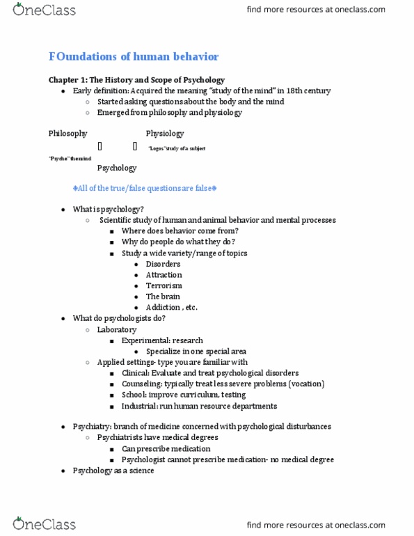 PSY 205 Lecture Notes - Lecture 1: Johns Hopkins University, Edward B. Titchener, Scientific Method thumbnail