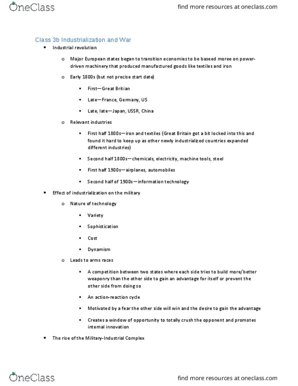 PLSC 27600 Lecture Notes - Lecture 6: Newly Industrialized Country, Industrial Revolution, Machine Gun thumbnail