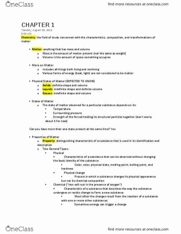 CHEM 101 Lecture Notes - Lecture 2: Boiling Point, Chemical Change, Dont thumbnail