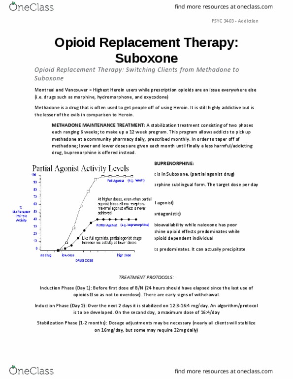 PSYC 3403 Lecture Notes - Lecture 13: Buprenorphine, Partial Agonist, Methadone thumbnail