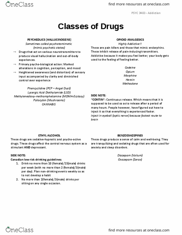 PSYC 3403 Lecture Notes - Lecture 14: Oxazepam, Mdma, Psychotomimetic thumbnail