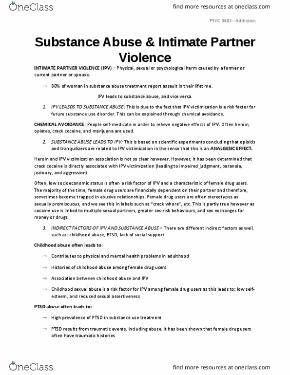 PSYC 3403 Lecture Notes - Lecture 20: Intimate Partner Violence, Child Abuse, Posttraumatic Stress Disorder thumbnail