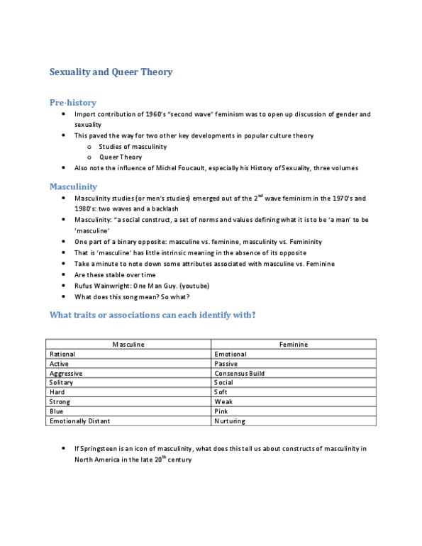COMM 2P20 Lecture Notes - Popular Culture Studies, Masculin Féminin, Michel Foucault thumbnail