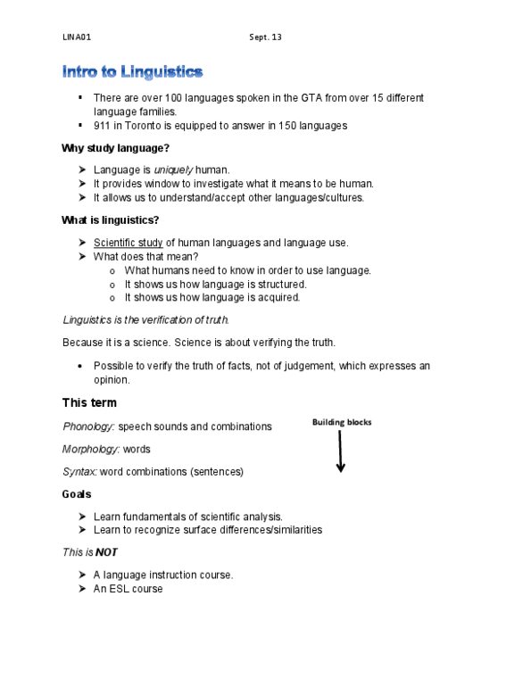 LINA01H3 Lecture Notes - Noam Chomsky, Word Formation thumbnail