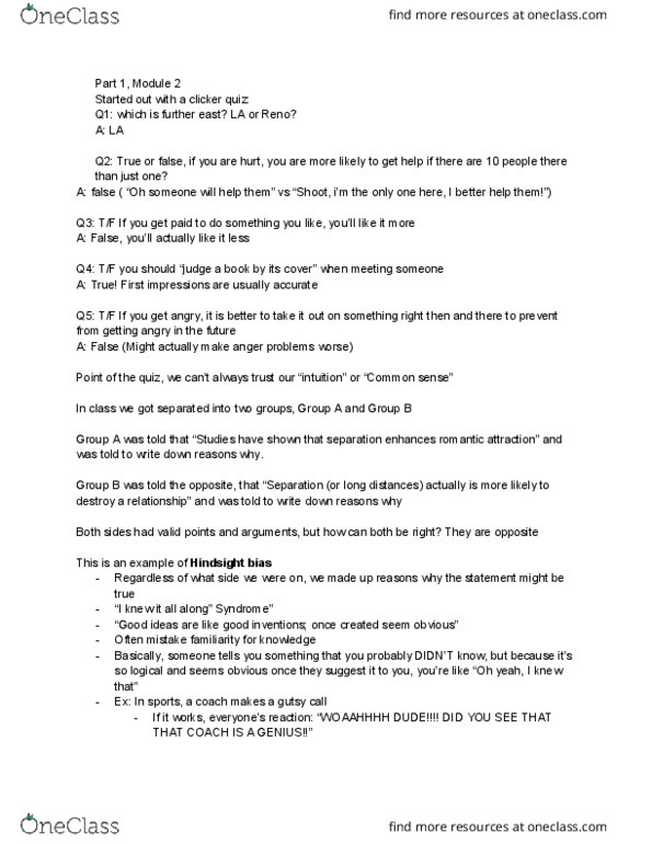 PSY 100 Lecture Notes - Lecture 2: Hindsight Bias, Scientific Method, Coin Flipping thumbnail