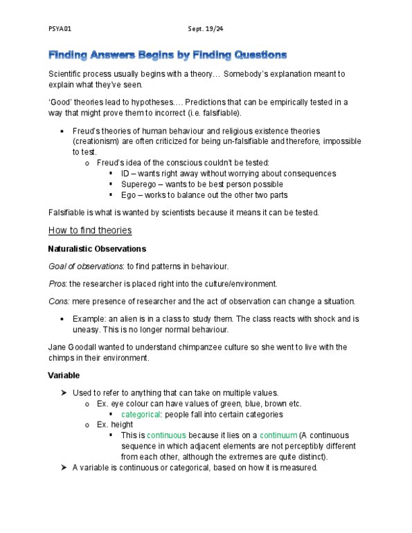 PSYA01H3 Lecture Notes - Jane Goodall, Falsifiability, Frequency Distribution thumbnail