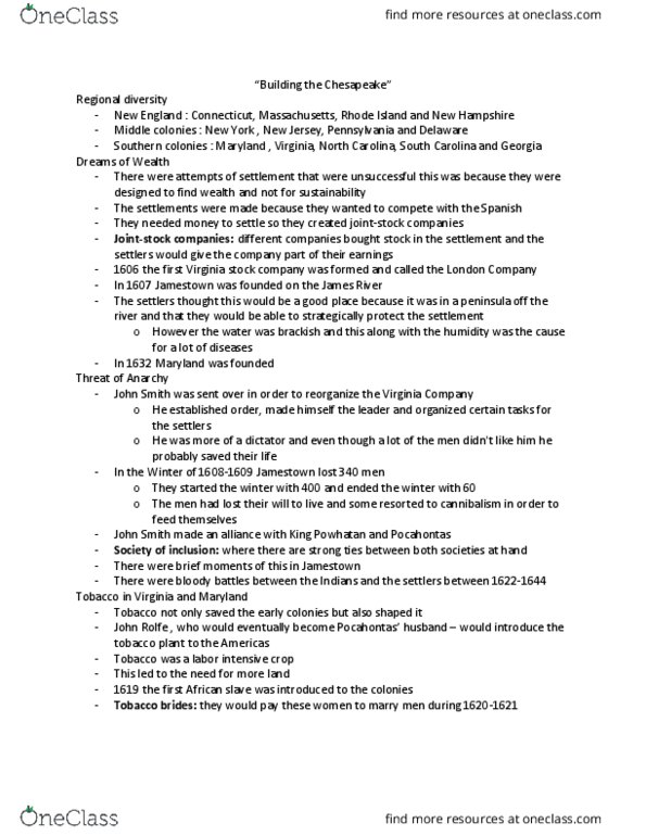 HIST 1103 Lecture Notes - Lecture 3: London Company thumbnail