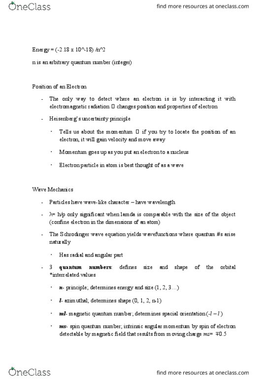 CHEM 10171 Lecture Notes - Lecture 4: Magnetic Quantum Number, Radial Distribution Function, Pauli Exclusion Principle thumbnail