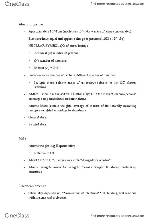 CHEM 10171 Lecture Notes - Lecture 1: Unified Atomic Mass Unit, Relative Atomic Mass, Electromagnetic Radiation thumbnail