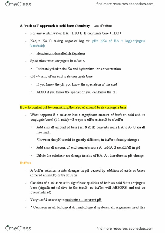 CHEM 10171 Lecture Notes - Lecture 16: Buffer Solution, Conjugate Acid, Acid Dissociation Constant thumbnail