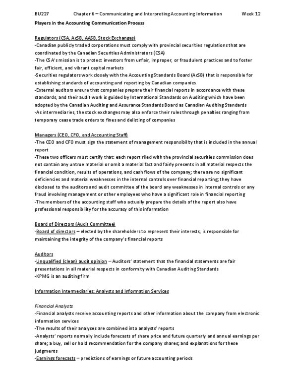 BU227 Lecture Notes - Canadian Securities Administrators, Informationweek, Financial Statement thumbnail