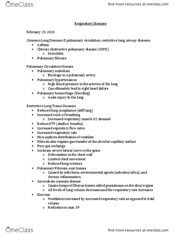 KINE 1020 Lecture Notes - Lecture 46: Chronic Obstructive Pulmonary Disease, Pulmonary Fibrosis, Acute Bronchitis thumbnail