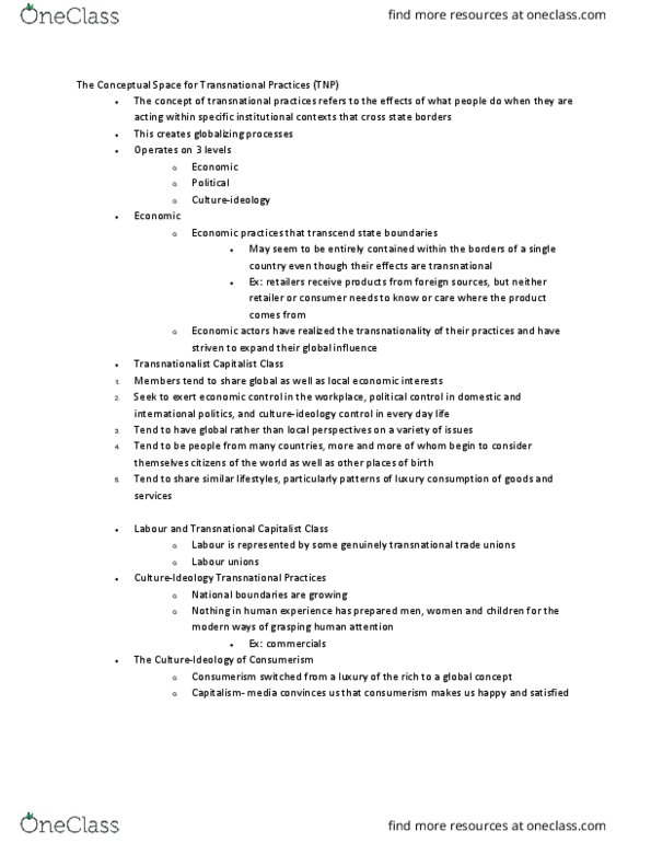 INTL 1101 Lecture Notes - Lecture 7: Transnationality, Consumerism thumbnail