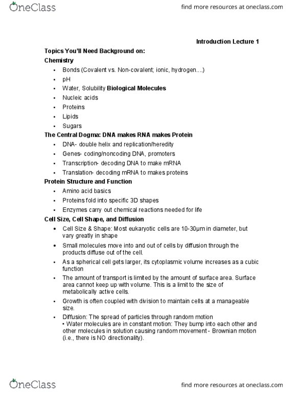 MCB 2210 Lecture Notes - Lecture 1: Cubic Function, Cell Nucleus, Cytoskeleton thumbnail