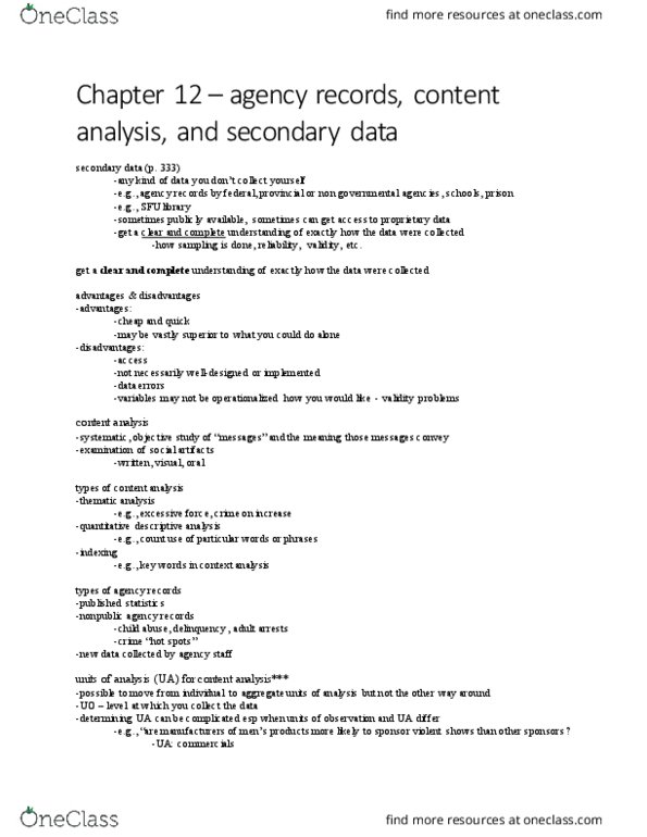 CRIM 220 Lecture Notes - Lecture 11: Content Analysis, Unstructured Data, Nvivo thumbnail