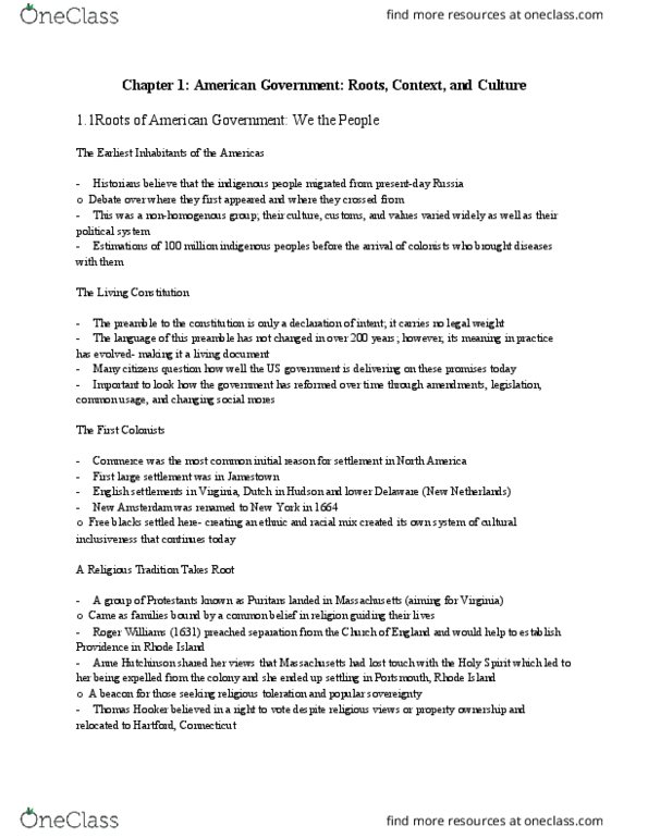 GOVT-110 FA4 Chapter Notes - Chapter 1: Totalitarianism, Direct Democracy, Toleration thumbnail