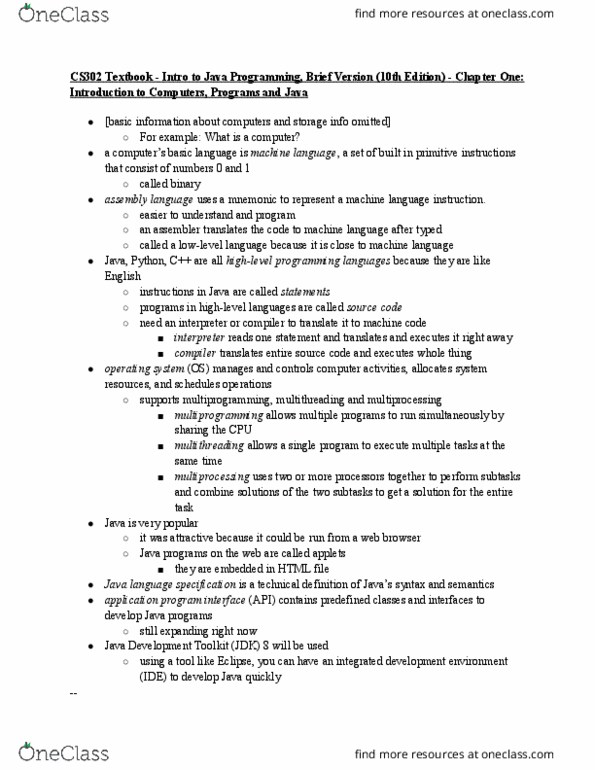 COMP SCI 302 Chapter Notes - Chapter 1: Integrated Development Environment, Computer Multitasking, Application Programming Interface thumbnail