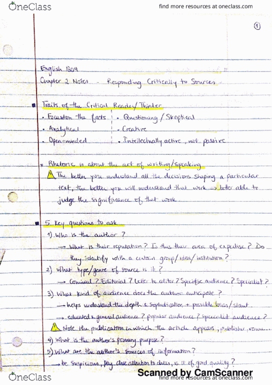 ENGL 1304 Chapter 2: English 1304 - Chapter 2 Brief Notes thumbnail