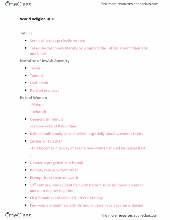 REL 102 Lecture Notes - Lecture 3: Book Of Deuteronomy, Tefillin, Halakha thumbnail