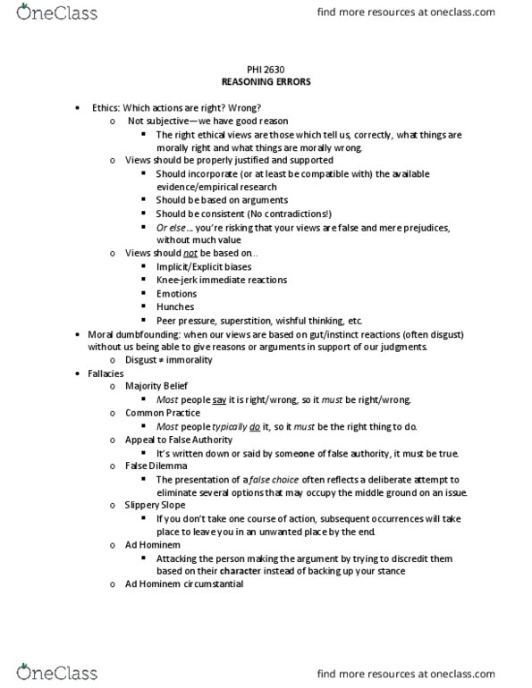 PHI-2630 Lecture Notes - Lecture 1: List Of Fallacies, False Dilemma, Peer Pressure thumbnail