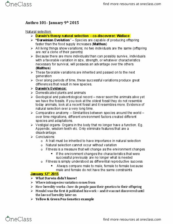 ANTH-101 Lecture Notes - Lecture 1: Anagenesis, Prognathism, Wisdom Tooth thumbnail