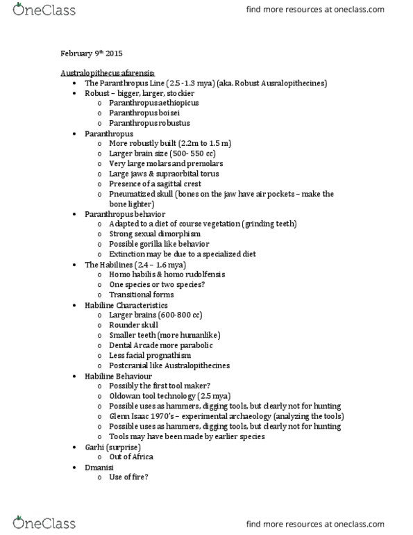 ANTH-101 Lecture Notes - Lecture 2: Oldowan, Experimental Archaeology, Fertile Crescent thumbnail