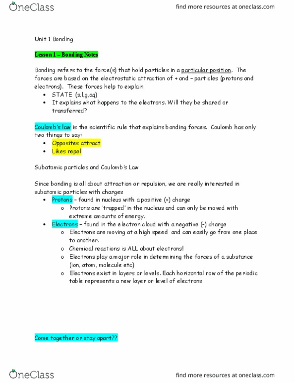 CHEM 0115 Lecture Notes - Lecture 1: Ionic Compound, Ionic Bonding, Atomic Orbital thumbnail