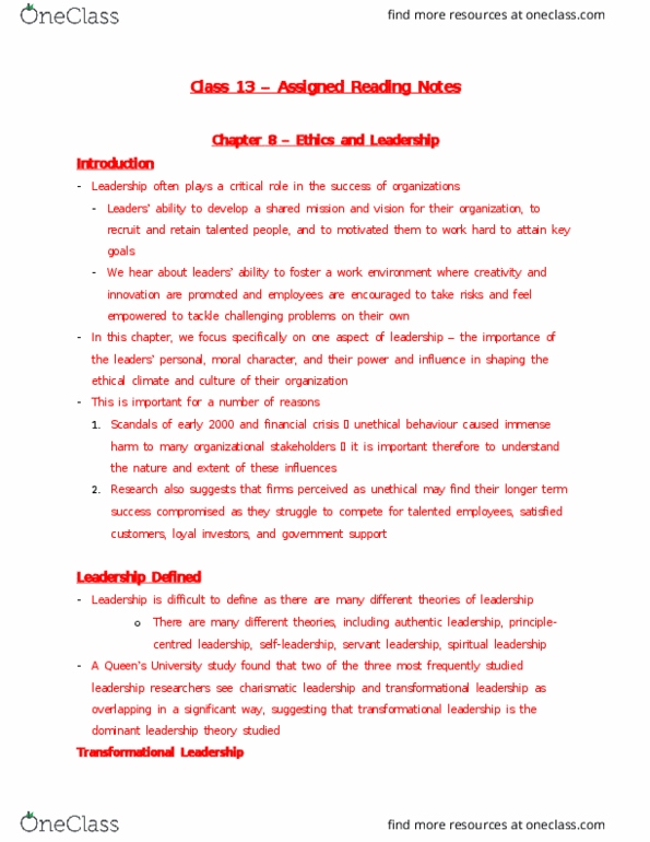 COMM 104 Lecture Notes - Lecture 13: Jeffrey Skilling, Stakeholder Theory, Servant Leadership thumbnail