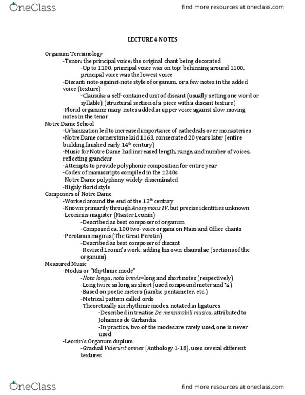 MUHS 3703 Lecture Notes - Lecture 4: Anonymous Iv, Rhythmic Mode, Melisma thumbnail