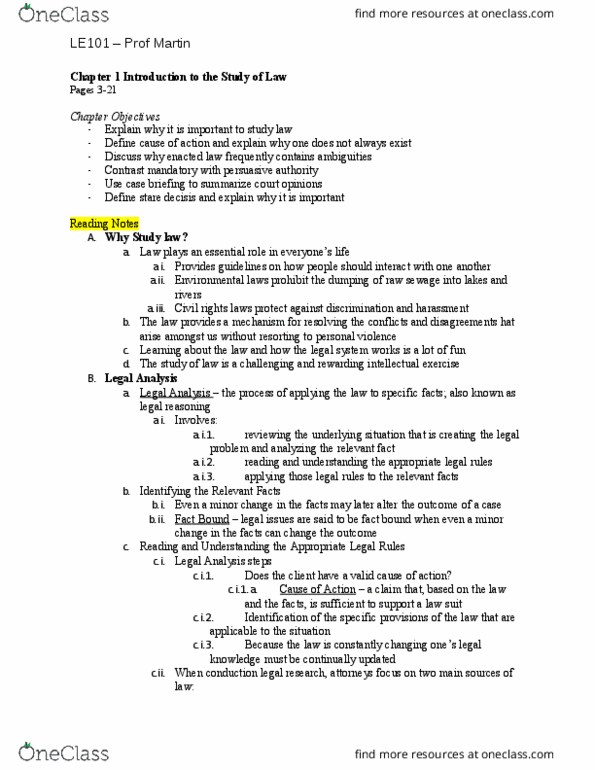 LE 101 Lecture Notes - Lecture 1: Fokker E.Ii, Ratio Decidendi, Appellate Court thumbnail
