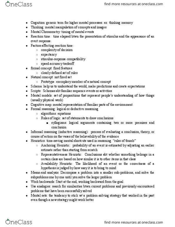 PSCH 100 Lecture Notes - Lecture 8: Phoneme, Functional Fixedness, Mental Chronometry thumbnail