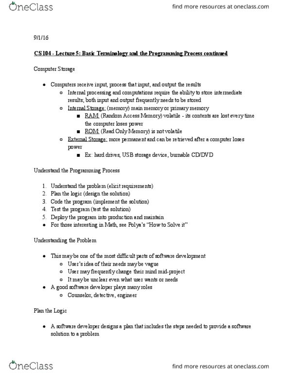 CS 104 Lecture Notes - Lecture 5: Flowchart thumbnail