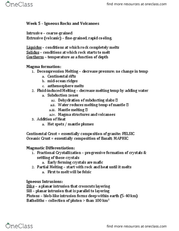 ESCI 1001 Lecture Notes - Lecture 5: Crystallization, Viscosity, Asthenosphere thumbnail