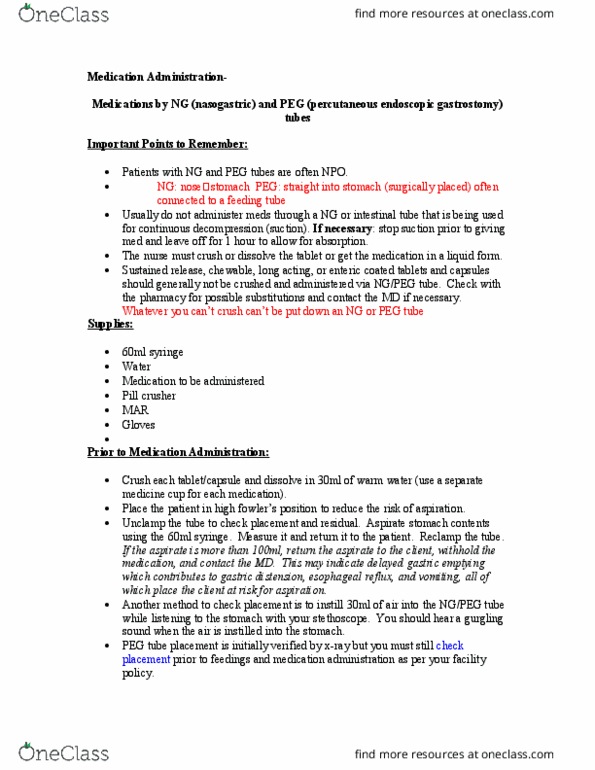 NUR 324 Lecture Notes - Lecture 3: Percutaneous Endoscopic Gastrostomy, Gastroparesis, Kidney Failure thumbnail