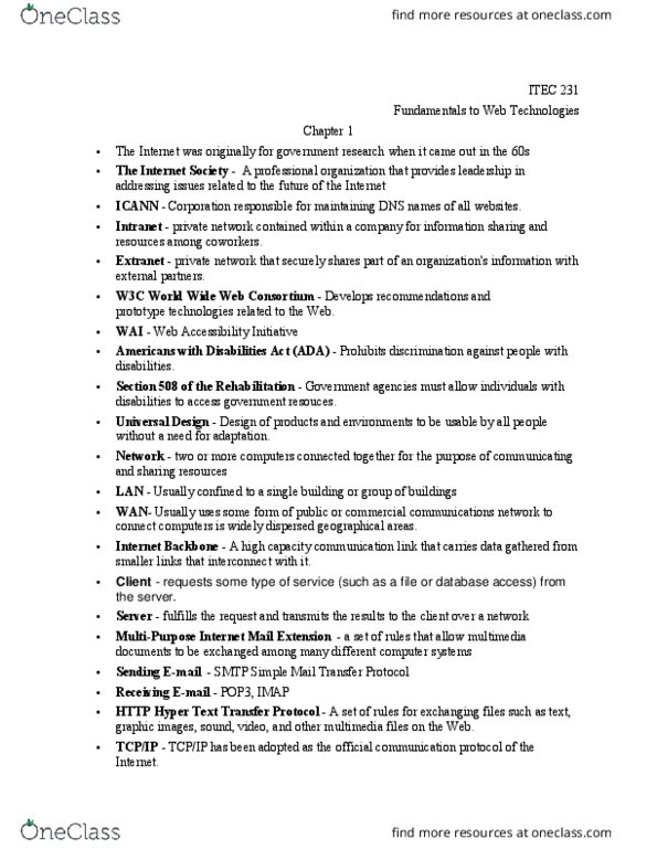 ITEC 231 Lecture Notes - Lecture 1: Icann, Universal Design, Hypertext Transfer Protocol thumbnail