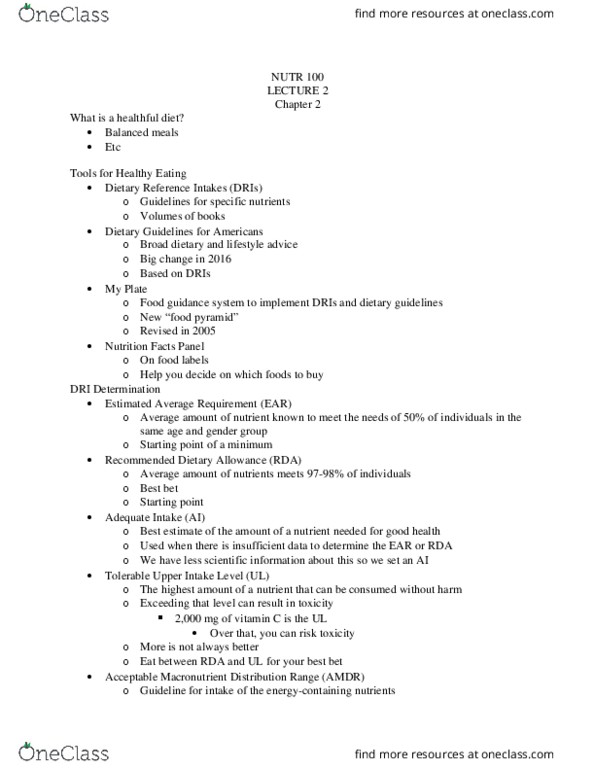 NUTR 100 Lecture Notes - Lecture 2: Caffeine, Dietary Reference Intake, Osteoporosis thumbnail