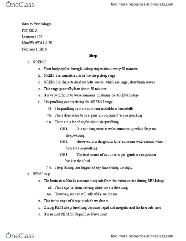 PSY 0010 Lecture Notes - Lecture 1: Leptin, Cerebral Cortex, Delta Wave thumbnail