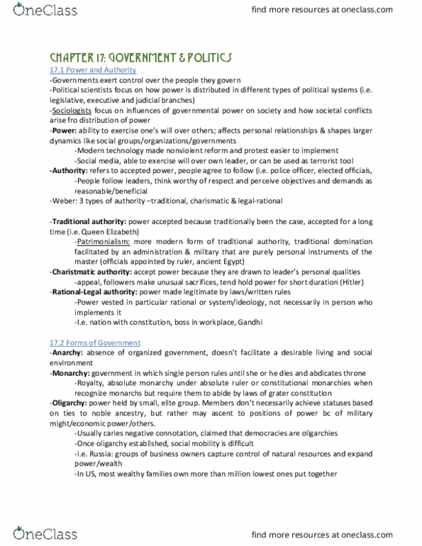 SOCI 210 Chapter Notes - Chapter 17: Totalitarianism, Politics Of The United States, Constitutional Monarchy thumbnail