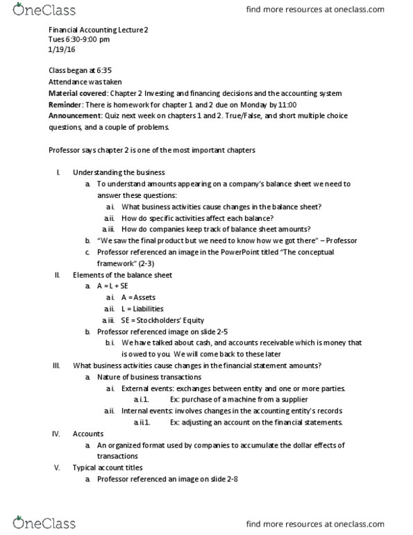 BUSACC 0030 Lecture Notes - Lecture 2: Accounting Information System, Microsoft Powerpoint, Accounts Payable thumbnail