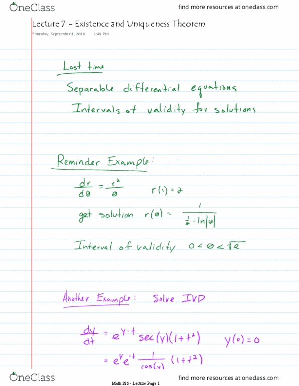 MATH 286 Lecture 7: Existence and Uniqueness Theorem thumbnail