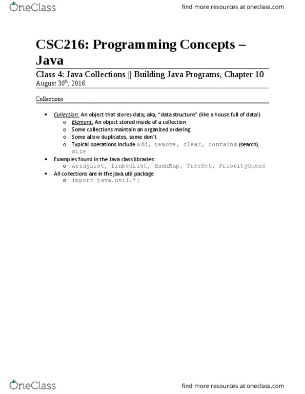 CSC 216 Lecture Notes - Lecture 4: Iterator, Binary Search Algorithm, Binary Search Tree thumbnail